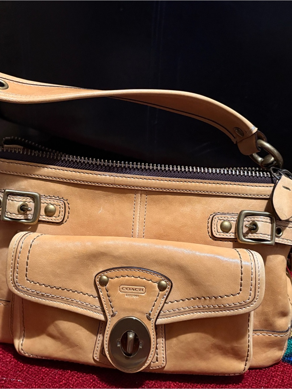Coach LEGACY 11127 Tan VachettaLeather Shoulder Bag with Front Turnlock Pocket